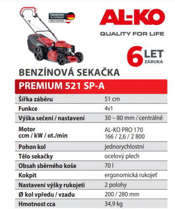 SEKAČKA BENZ. 521 SP-A PREMIUM AL-KO - SEKAČKA BENZ. 521 SP-A PREMIUM AL-KO